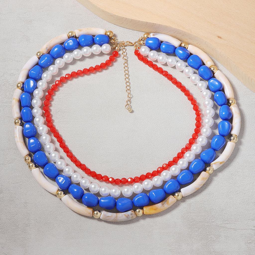 Fashion retro ethnic style multi-layer stacking resin imitation pearl versatile necklace, trendy women's necklace