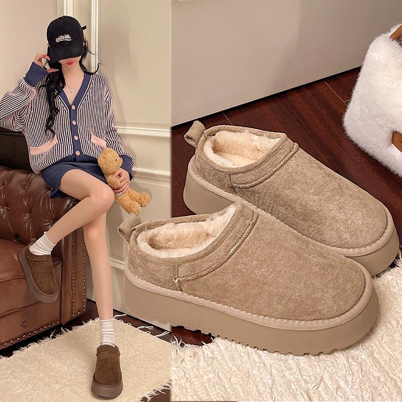 Star Super Mini Slope Mouth Thick-soled Short Snow Boots Women's Low-top Suede Fleece Non-slip Women's Shoes