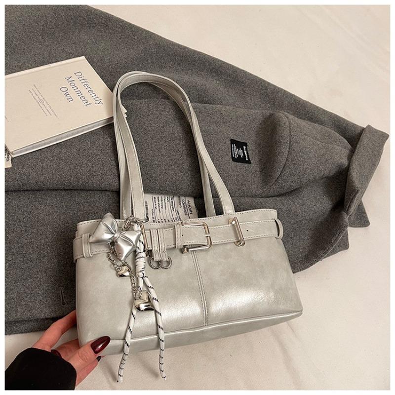 Belt Buckle Design Shoulder Satchels Bag for Women 2025 New In Luxury Designer Handbags Branded Fashion Totes with Pendant