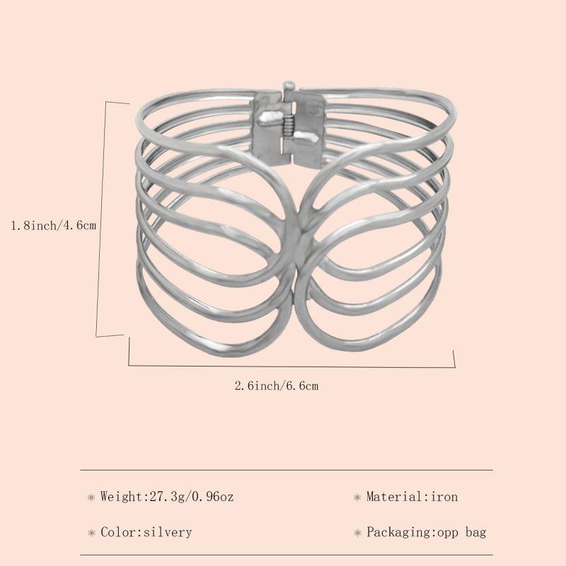 Women's European & American Fashion Metal Hollow-Out Exaggerated Elastic Bracelet Armlet
