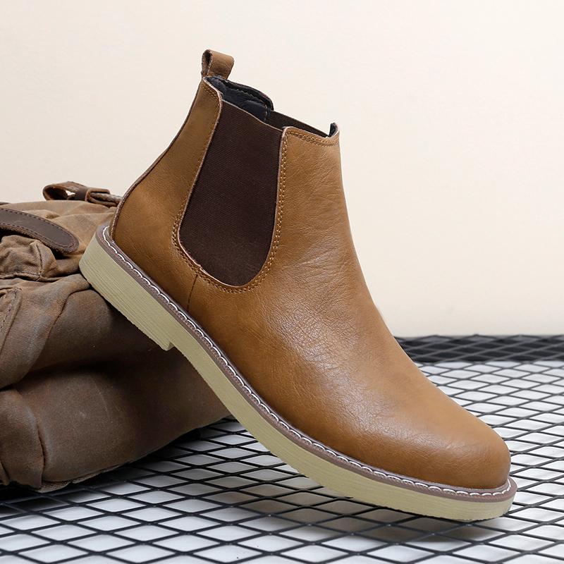 Warmes Plüschfell Winter Herren Chelsea Boots Neue Mode Bequeme Mann Stiefeletten Echtes Leder Gummiband Business Casual Schuhe