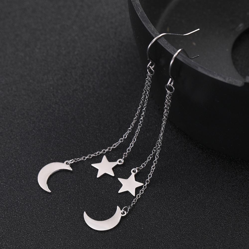 Star Moon Pendant Tassel Hanging Earrings Stainless Steel Pendant Girl Earhooks Fashion Elegant Jewelry Birthday Gift