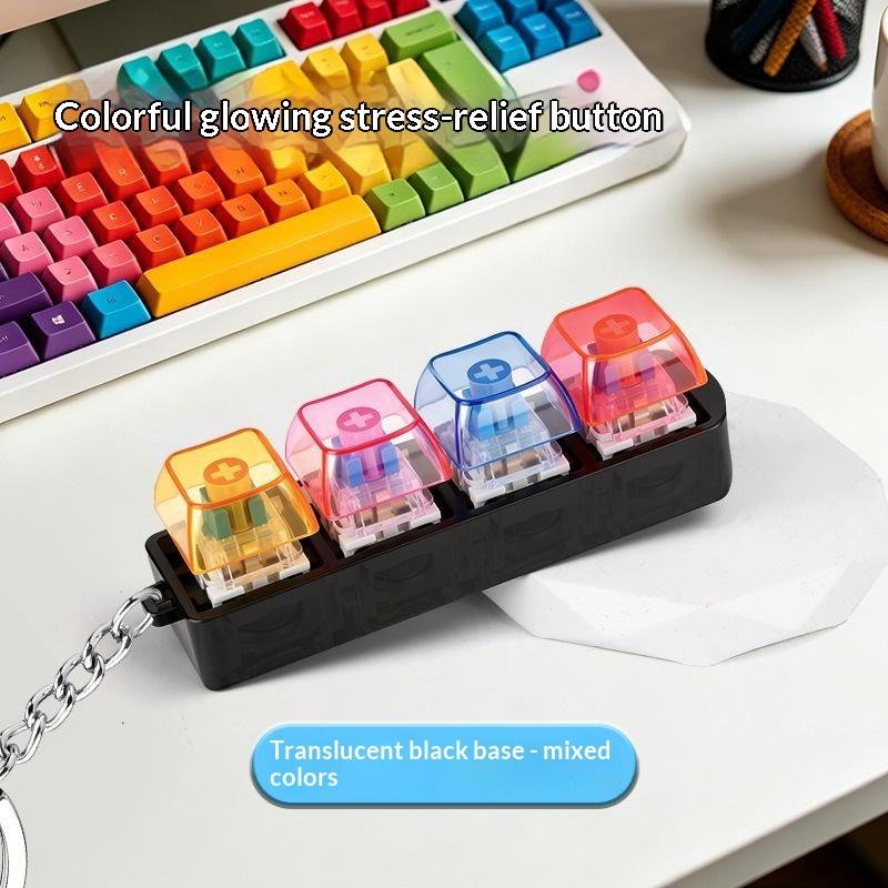 4 Tasten LED Tastatur Schlüsselanhänger Transparent Knackiges Klickendes Tippgefühl Aufleuchtende Tastenkappe Fidget Verschleißfest Mit LED-Licht