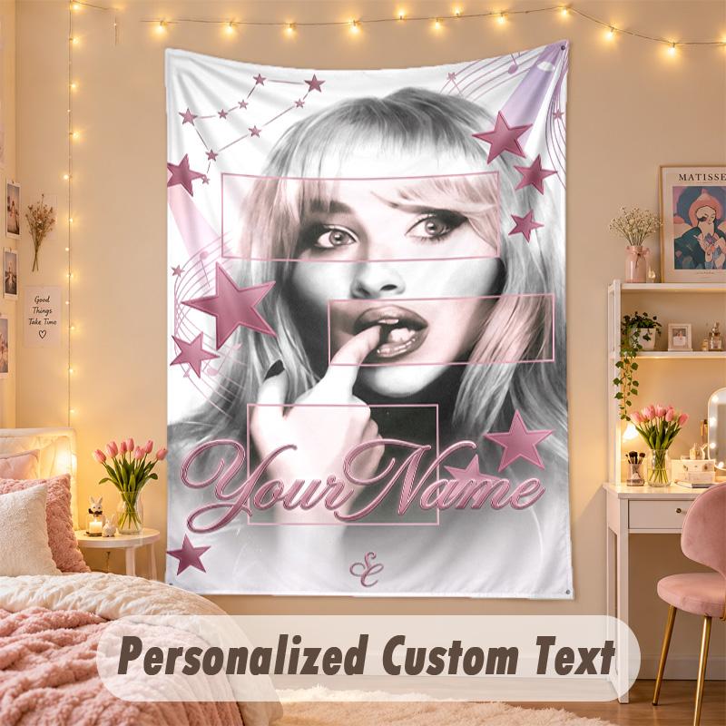 Custom Personalized Tapestry,Sabrina Carpenter Print Custom Name Text Wall Art Hanging for Bedroom