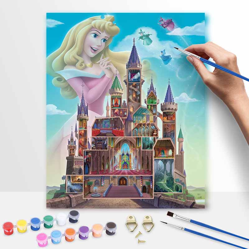 Disney oil painting Sleeping Beauty Aurora castle art handmade diy painting home decoration gift 20x30cm