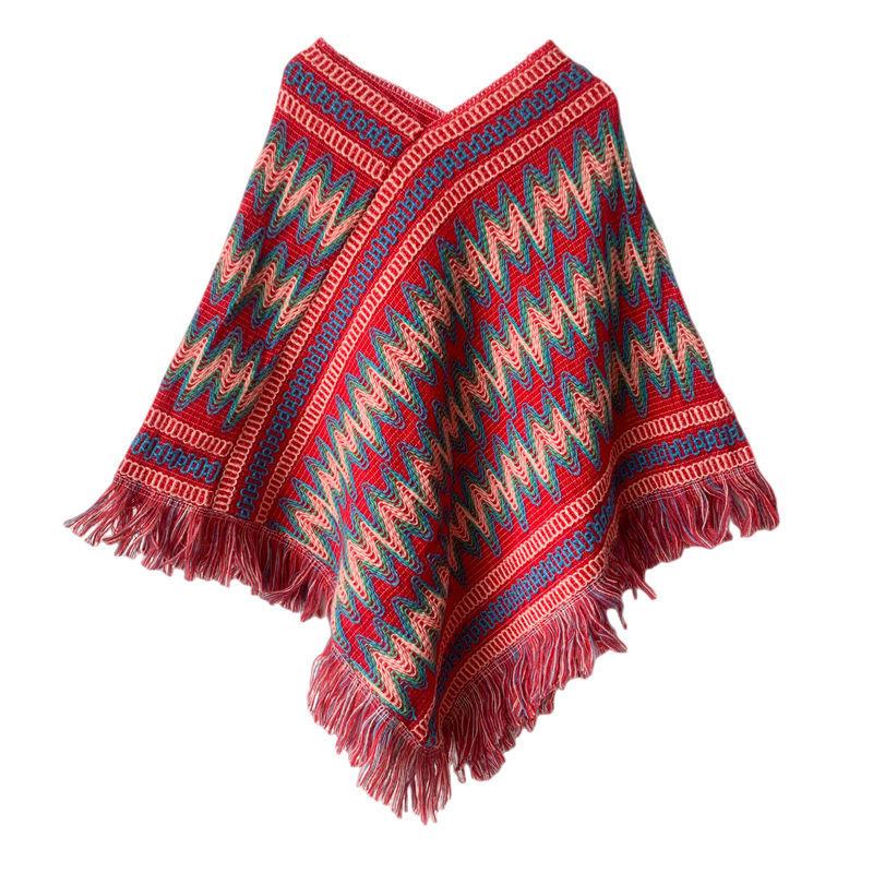 Christmas Style Shawl Tibetan Travel Women's Red Style Western Retro Ethnic Pullover Cape