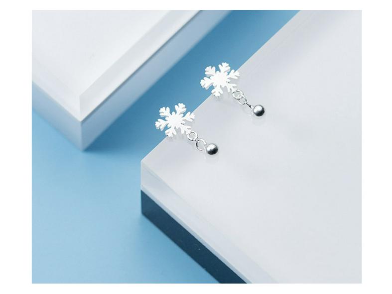 Snowflake Silver Plated Stud Earrings - Korean Mori Style, Light Bead Design, Perfect for Christmas