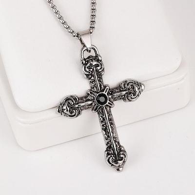 Unisex Retro Cross Necklace - Hip-Hop Alloy Pendant for Sweaters