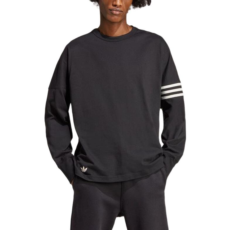 adidas Originals Trefoil Crew Neck Pullover Long Sleeve T-Shirt Men Tops Black HR8697