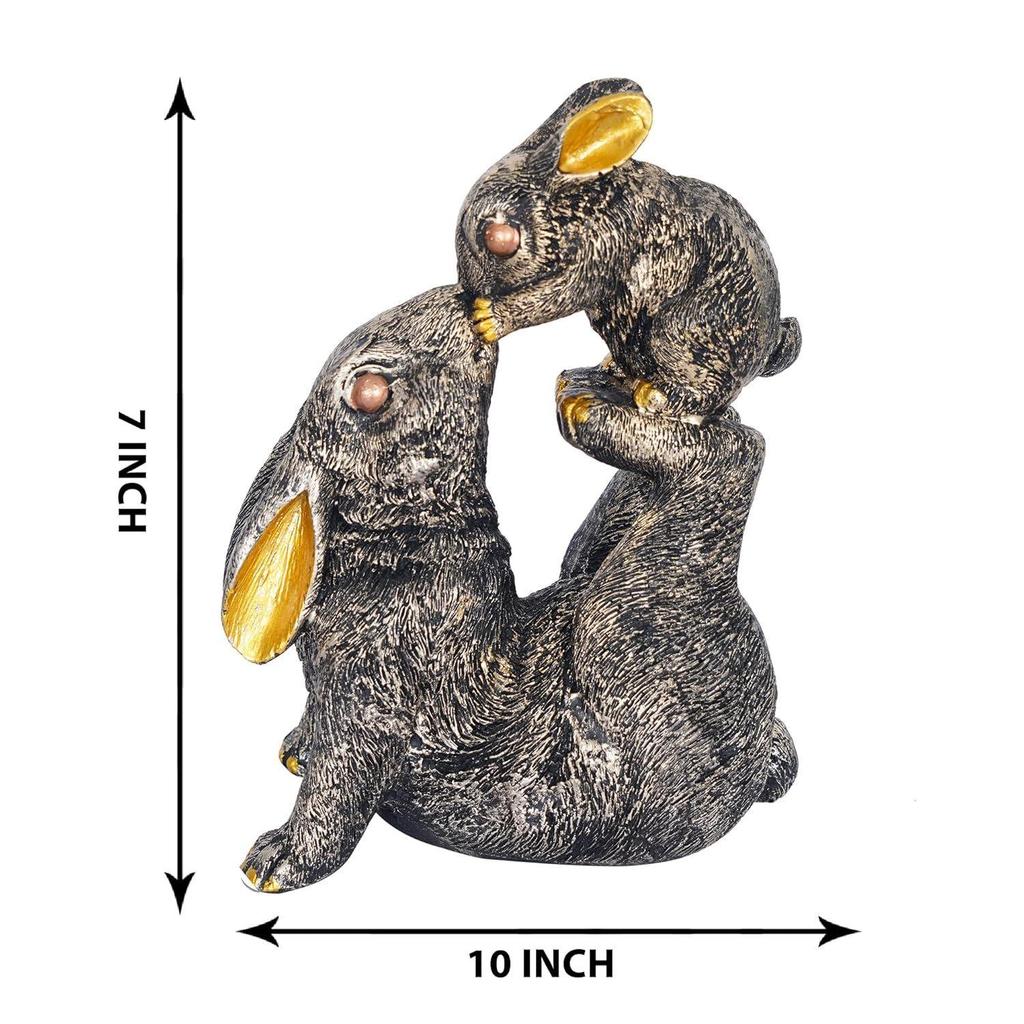 Rabbit Statue with Rabbit Baby Playing Showpiece for Home Decor Showpiece Feng Shui Vastu Items for Good Luck