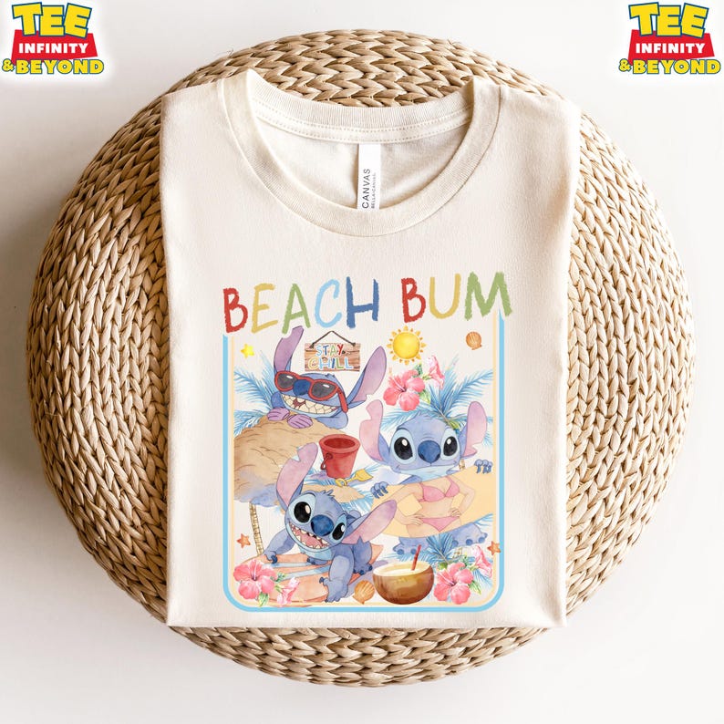 Disney Stitch Beach Bum T-Shirt, Stitch Summer Vibes Shirt, Disney Lilo And Stitch Beach Vacation T-Shirt, Disney Beach Trip Shirt For Fans 160
