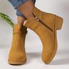 Brown Faux Suede Ankle Boots for Women Fashion Buckle Low Heels Western Boots Woman Side Zipper Thick Heel Short Booties Mujer