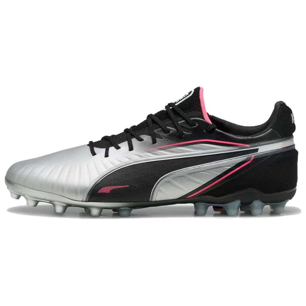 Puma King Ultimate Round Toe Comfortable MG (Rubber Short Studs) Artificial Turf Soccer Shoes Men Soccer Shoes Silver Black 108306-03