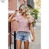 DX~~Summer New Solid Color Double Sleeve V-Neck Loose Short Sleeve T-shirt Top