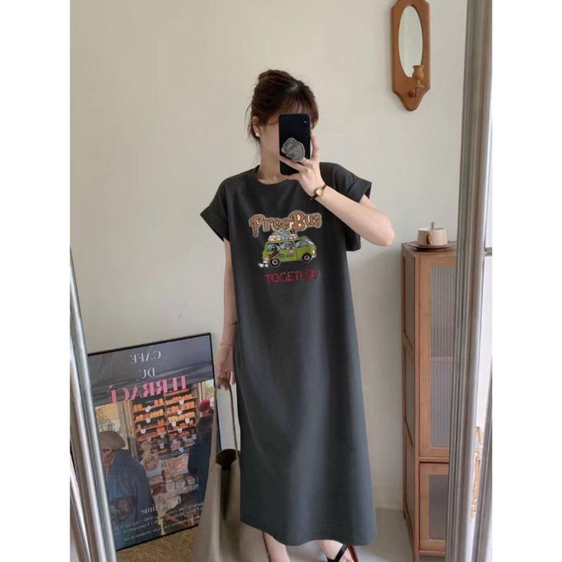 

Женское простое платье-футболка с круглым вырезом, летнее свободное и повседневное платье с разрезом на рукавах-гульфиках 4XL темно-серого