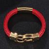 Punk Red Braided Leather Bracelet Stainless Steel Handcuffs Bracelets Buckle Wristband Jewelry Gifts