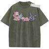 Unisex Washed Pink Vintage Tshirt Pokemon Slowbro Slowpoke Shellder Highquality Fabric for Home Leisure Travel Shopping