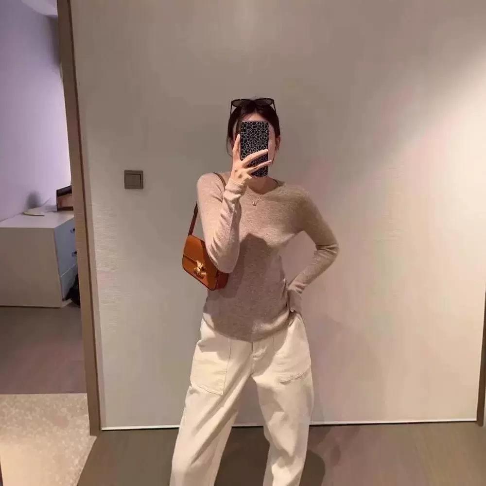 

2024 Корейский стиль Мятно-зеленый Прозрачный С длинным рукавом Приталенный Женский топ Large кофейный