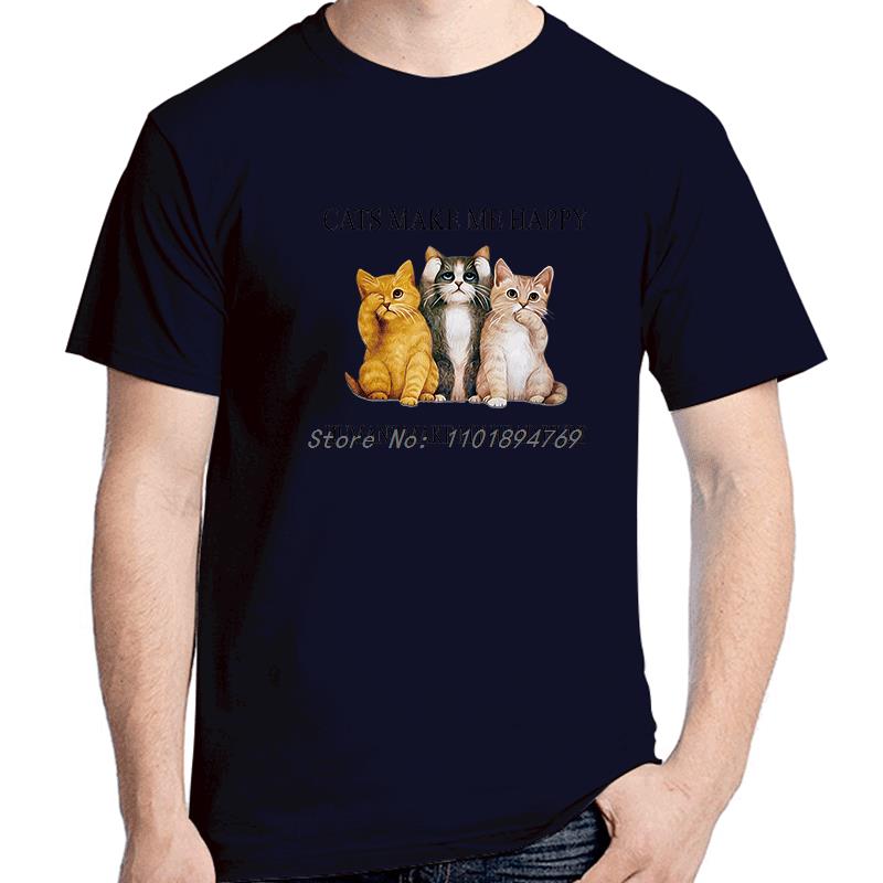 Cats Make Me Happy Huunisexs Make Me Head Hurt Funny Graphic T Shirts Cotton Short Sleeve Tshirts Summer Tees Tops Unisexs Clothes