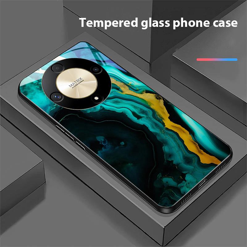 

Зеленый мрамор Чехол для телефона из закаленного стекла для Honor Magic 6 50 70 90 Lite X7b 200 Pro Nova 10 Nova 5T X6 P30 Pura 70 Ultra For Pura 70 Ultra
