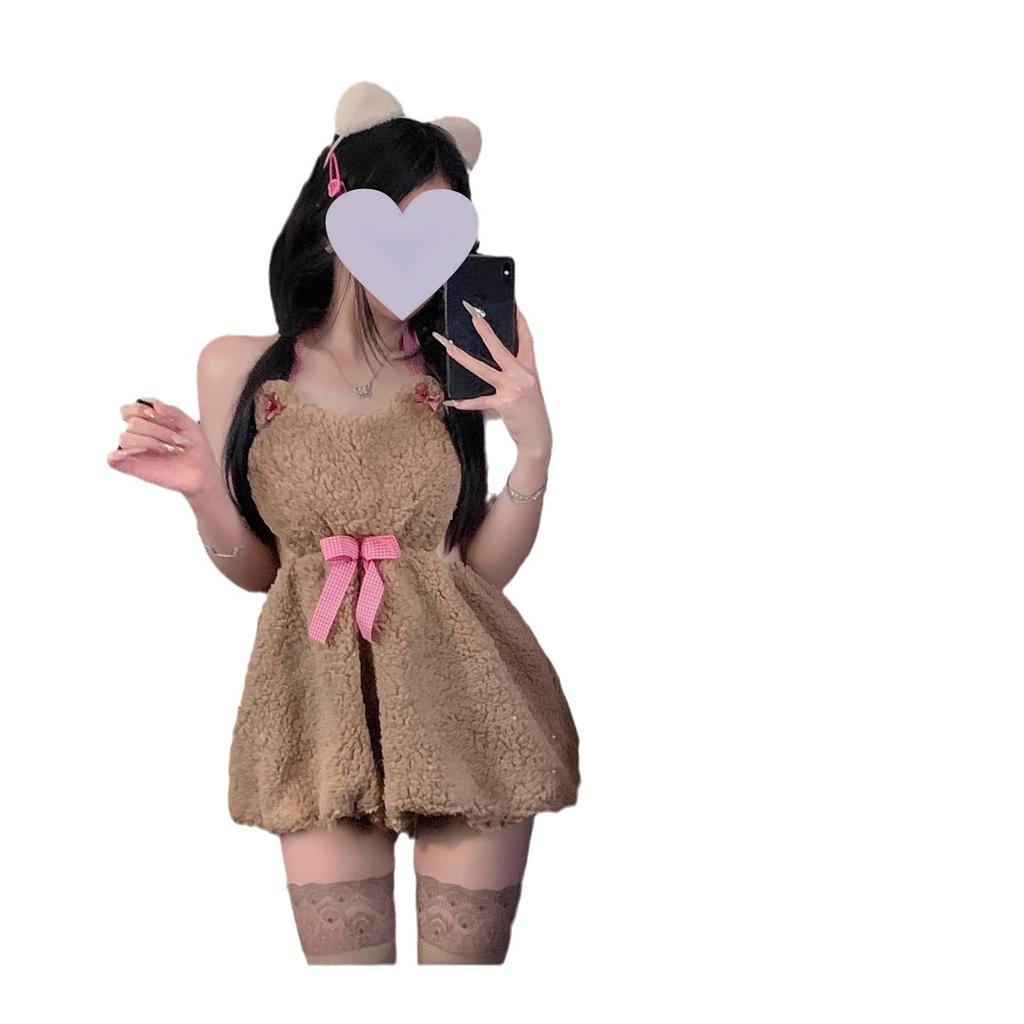 Sex female cosplay plush backless short skirt hanging neck bear two-dimensional cute maid outfit