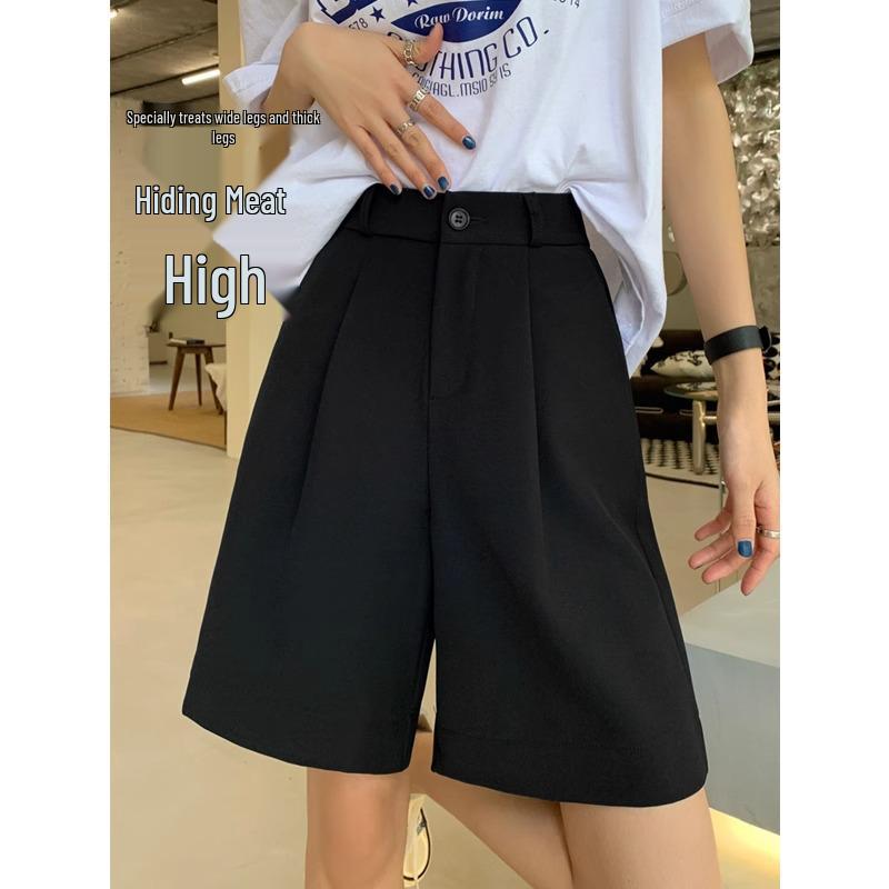 Women's High Waist Black A-line Casual Summer Shorts - Slimming, Loose Fit, Wide Leg, Mid-Length