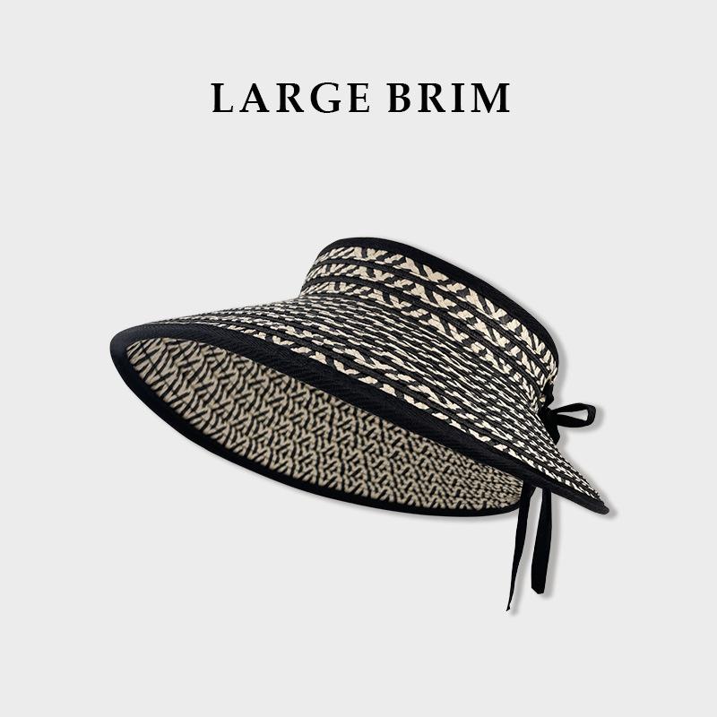 

Sunscreen empty top hat children summer UV protection outdoor travel foldable basin hat large brim straw visor One size