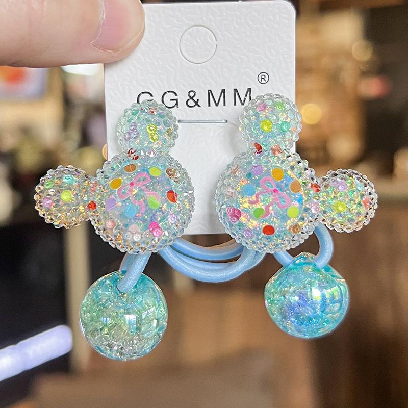 1 Pair  New Cute Burst Bead Bow Princess Headwear Kids Elastic Hair Bands Children Hair Ropes Girls Hair Accessories