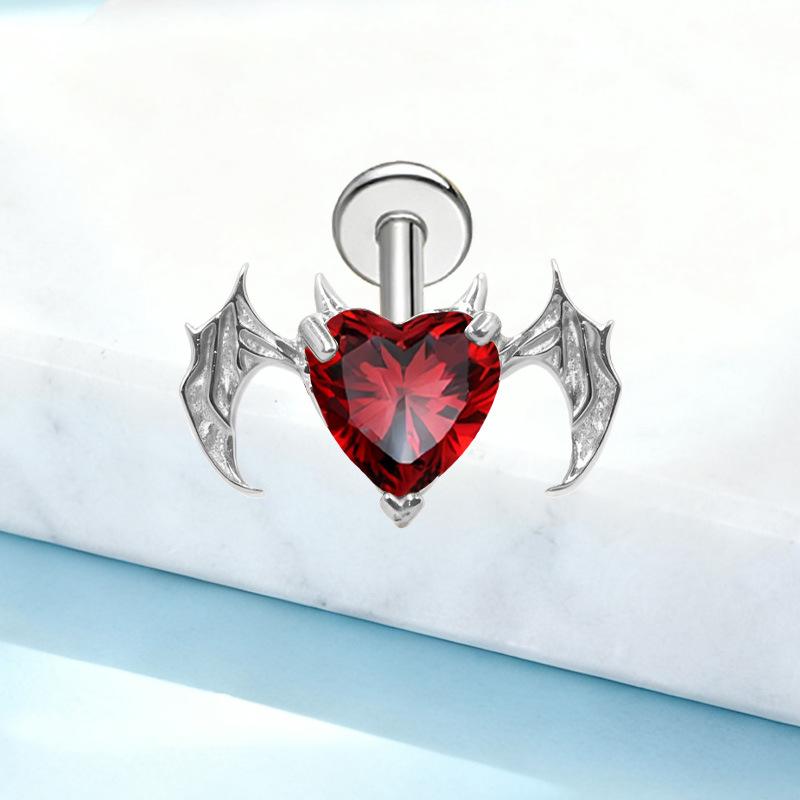 Titanium Heart Bat Wing Ear Stud Piercing Earring, Fashionable and Sweet European-Korean Style.