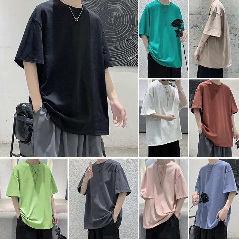 Short Sleeve Summer Oversized T-shirt for Men Solid Color Casual Basic O-Neck Women's T Shirts