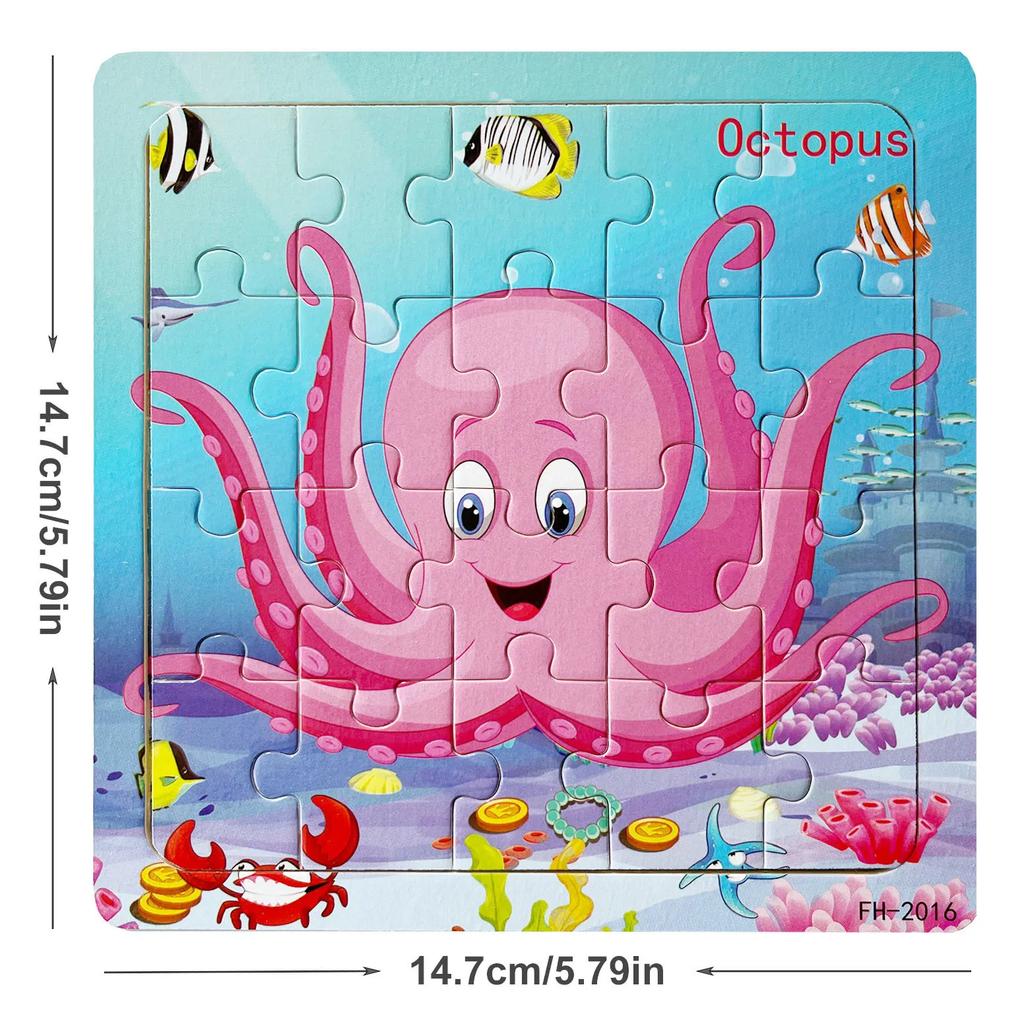 14.7cm/5.79in Wooden Jigsaw Puzzles Cartoon Animals Pattern Montessori Games Kids Educational Learning Wood Toys for Children