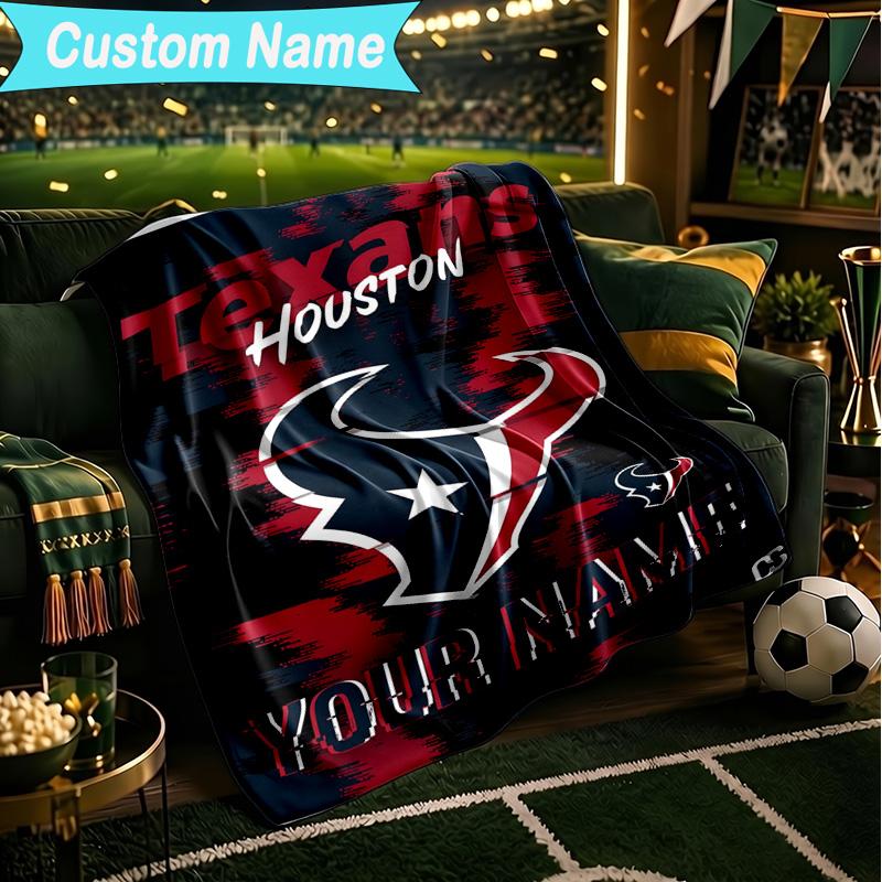 1PC Custom Name Blanket Houston-Texans Artwork Flannel blankets Patterns Throw Blanket All-Season Soft Gift for Couch, Bed, Camping, Birthday gifts