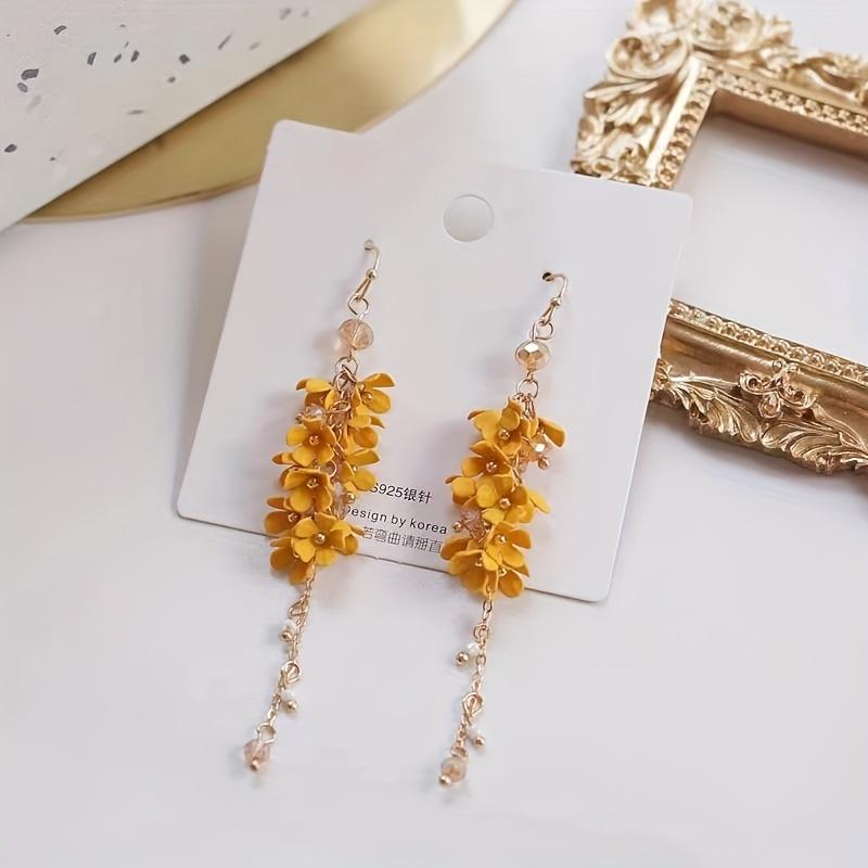 

Изысканные длинные висячие серьги с желтыми цветами и кисточками, элегантные простые стильные ювелирные изделия из цинкового сплава, праздничные серьги