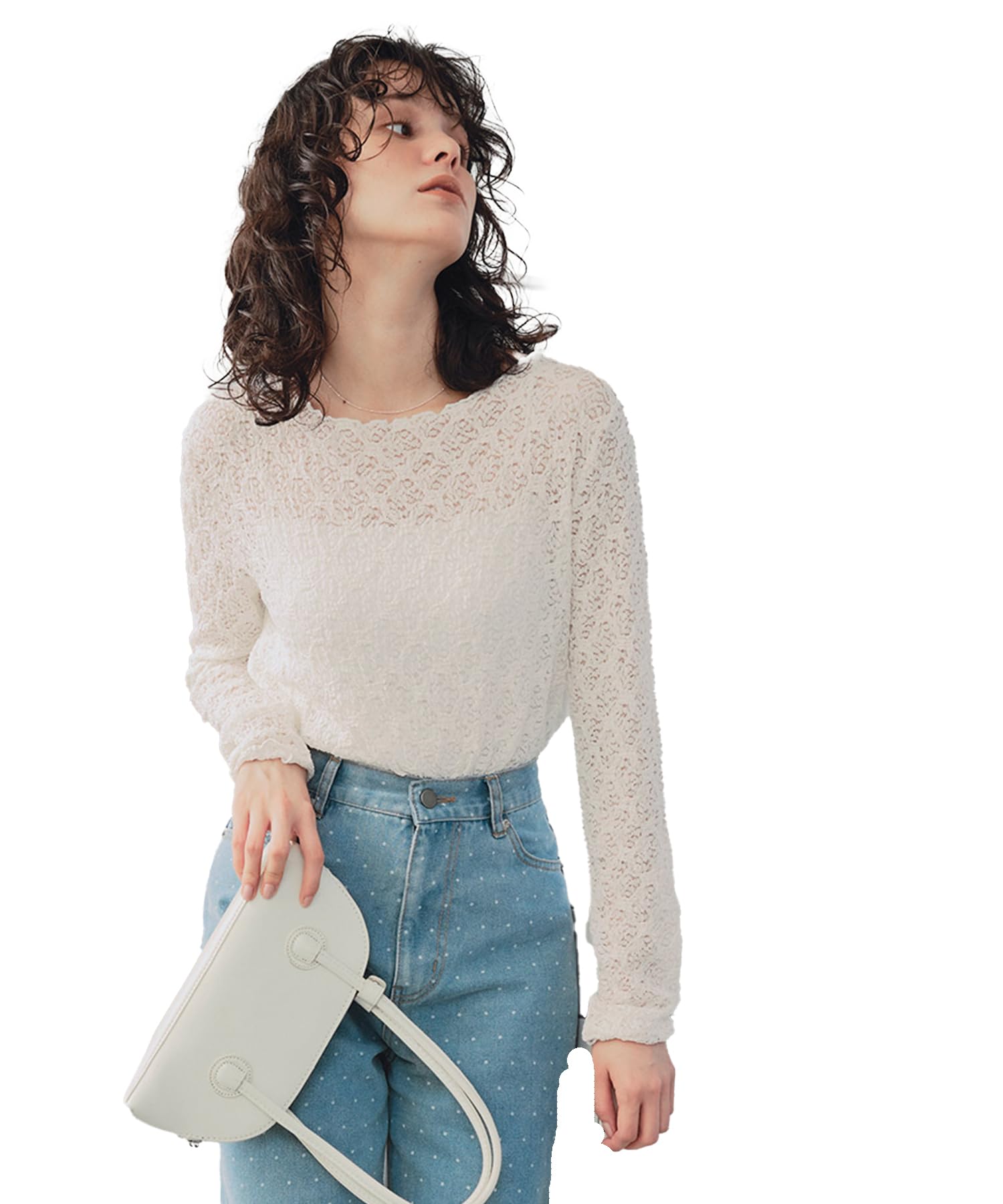 

Titibait Sheer Lace Top AFXN2067 Ivory Women s, Small, слоновая кость