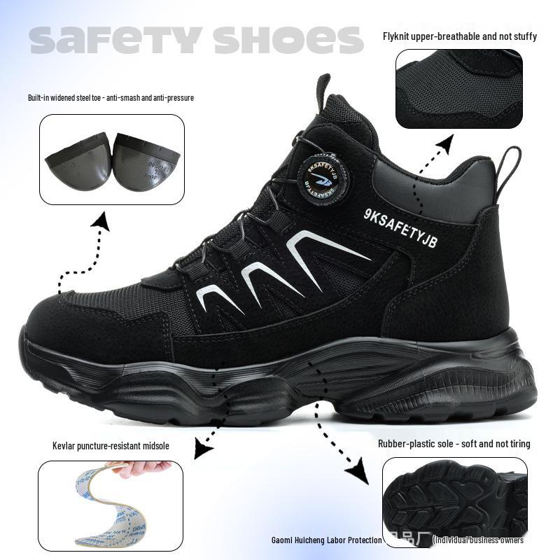 High-Top Safety Work Boots - Anti-Smash, Puncture-Resistant, Water-Repellent, Lightweight, Microfiber Leather, Wear-Resistant