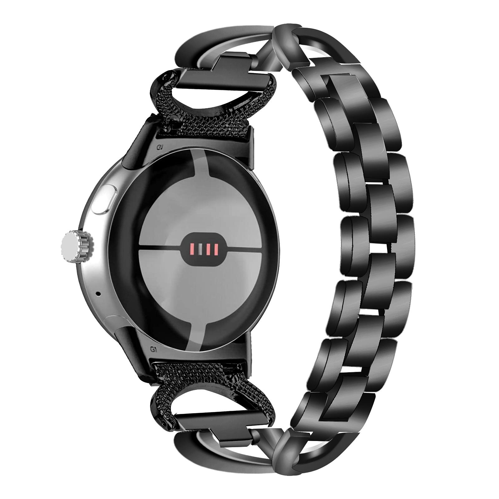 

For Google Pixel Watch 3 41mm/Watch 2/Pixel Watch Alloy Band Rhinestones Decor Replacement Bracelet Watch Strap Black