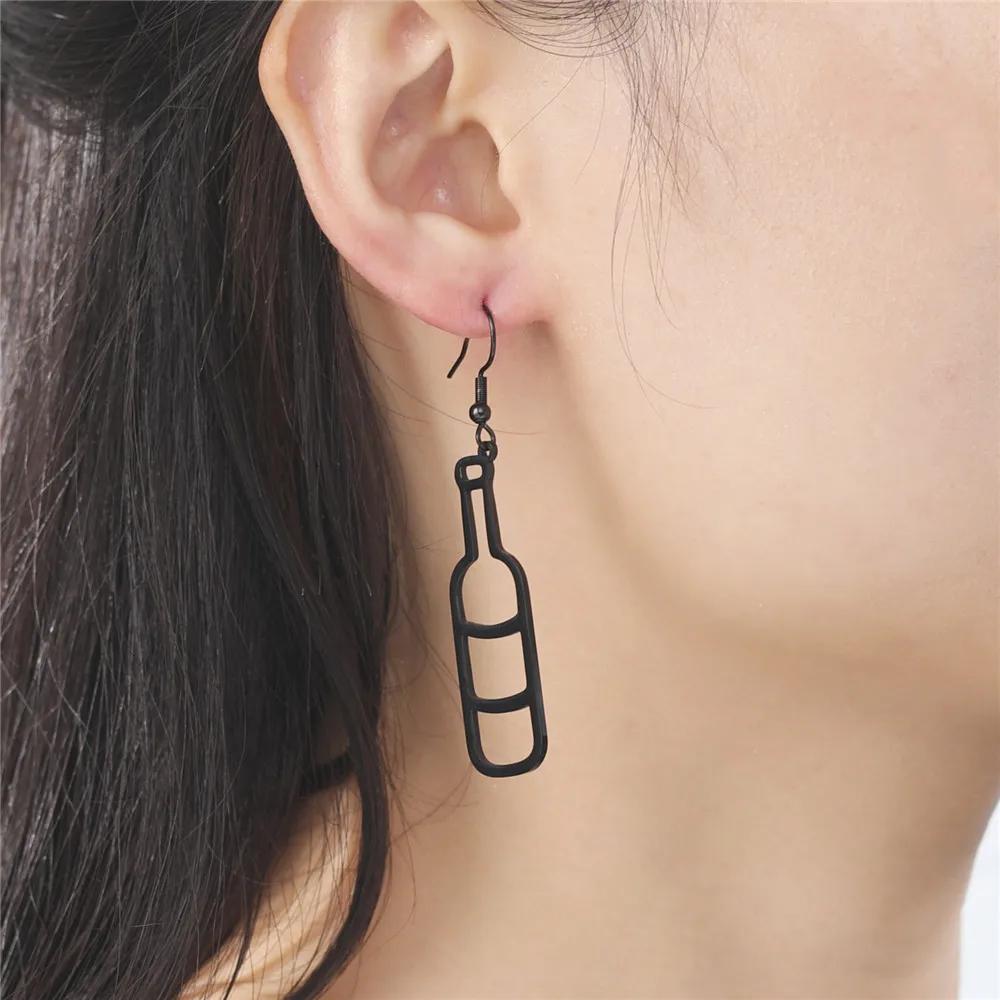 Red Wine Bottle Wine Glass Earrings Asymmetrical Creative Unusual Drop Earring For Women Stainless Steel Jewelry Gift