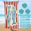 Nautical Fish Striped Beach Towel, Retro Coastal Fish Print, Quick Dry Soft Towel for Beach & Pool Absorbent Oversized Bath Tow