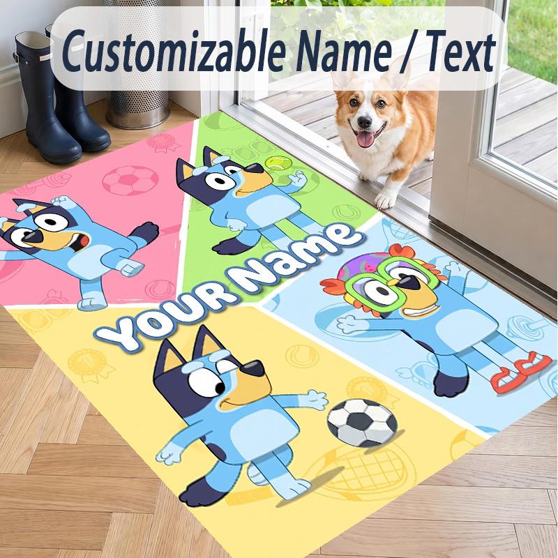 Custom Text Printed Rug Bluey Non Slip Floor Carpet For Home Room Decor