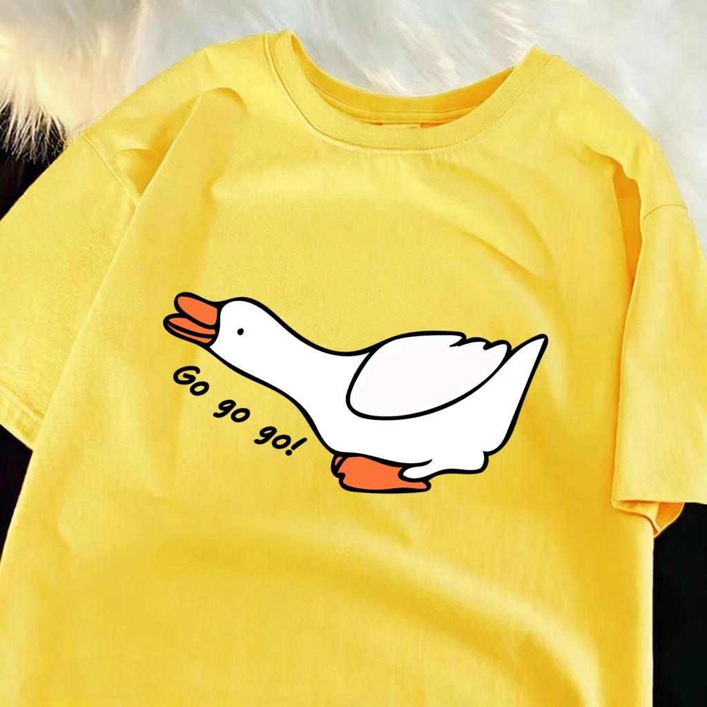 Children Summer Short Sleeve T Shirt Kids Lovely White Duck Go Go Go Letter Graphic Print Tee Boys Girls Outdoor Casual Tops