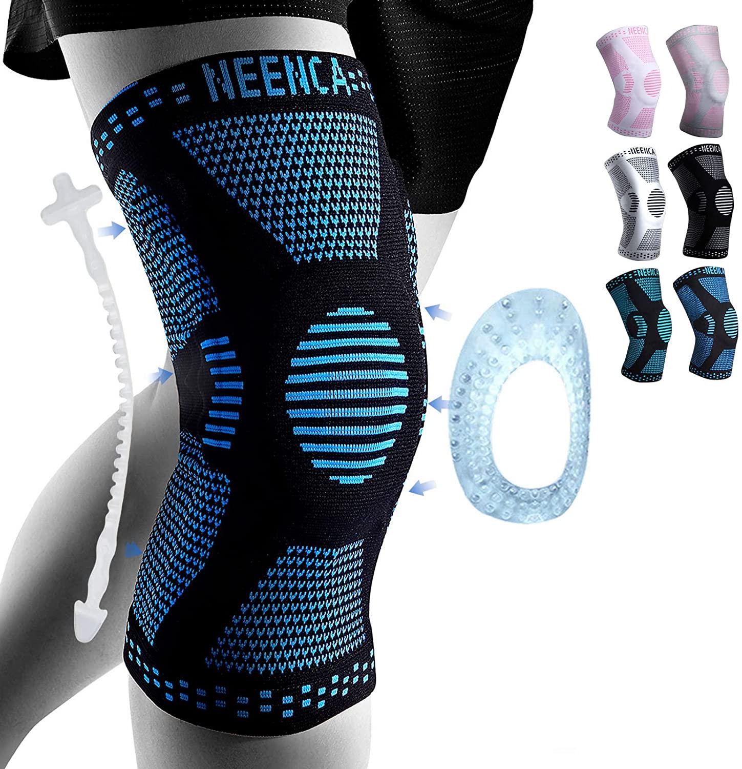 NEENCA Ginocchiera in Rame Supporto per Ginocchio con Cuscinetto in Gel Rotuleo e Stabilizzatori Laterali per Dolore al Ginocchio Sport Artrite Dolore Articolare LCA Sollievo M blu