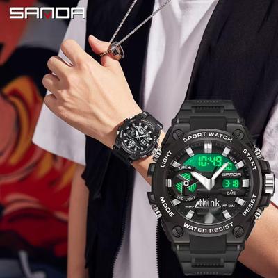 Reloj Electrónico Multifuncional Impermeable Luminoso para Hombre Sanda Estilo Militar para Deportes al Aire Libre