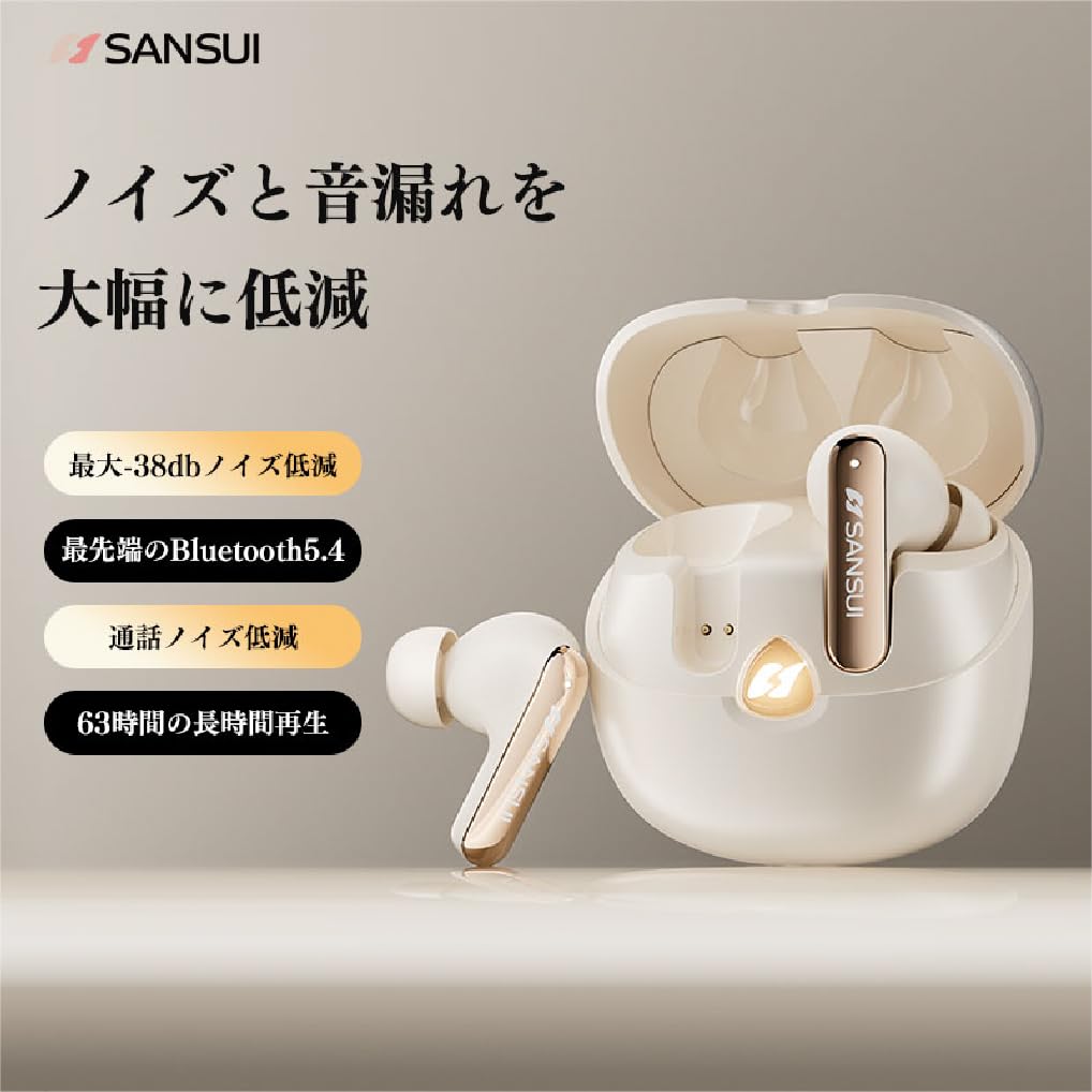 SANSUI W22PRO Wireless Bluetooth Noise Automatic Playback Fast Compact and Perfect for and Gaming Earphones, 5.4, Cancelling, Pairing, IPX4,