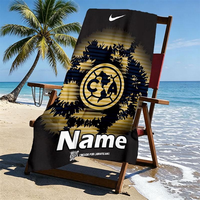 Custom Name Personalized Club America Print Beach Towel, for Trip Camping Beach Party Home Decor, Birthday Gift for Family & Friends