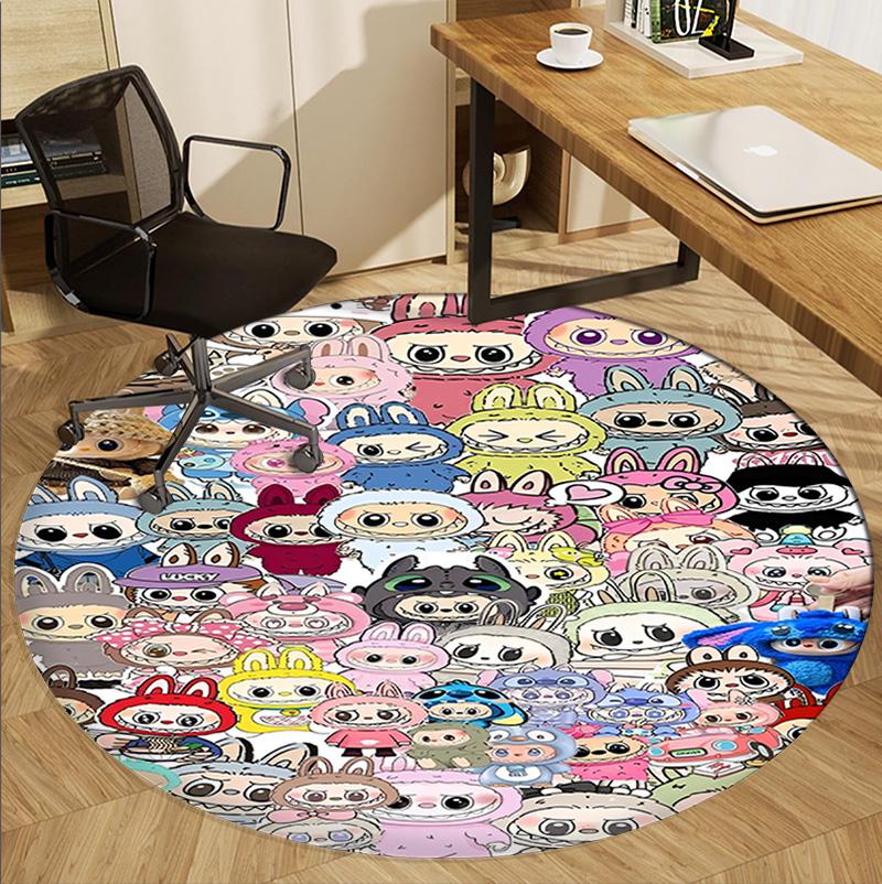 Labubu Pattern Round Rug, Indoor/Outdoor Mat, for Picnic, Gameroom, Bedroom, Office, Living Room, Home Decor Carpet, Birthday Gift