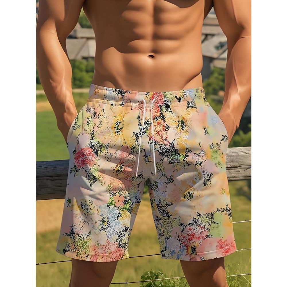 Men's Pink Orange Abstract Fluid Print Beach Shorts Drawstring Waist Quick Dry Casual Swim Trunks 2026