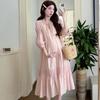 2026 Spring/Summer Solid V-Neck Lace-Up Loose Maternity Dress