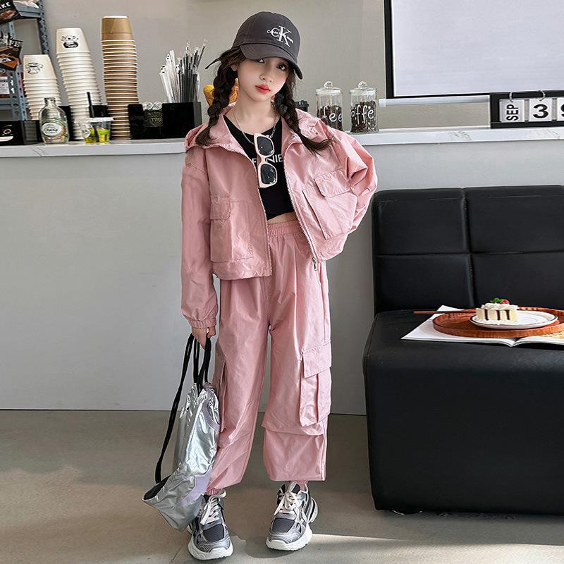 

Boys Girls Sets Children Spring Autumn Sports Suits Kids Hooded Jacket+Pants 2Pcs Outfits 2025 New Teenager Trench Clothes 5-14Y 160 рожевий