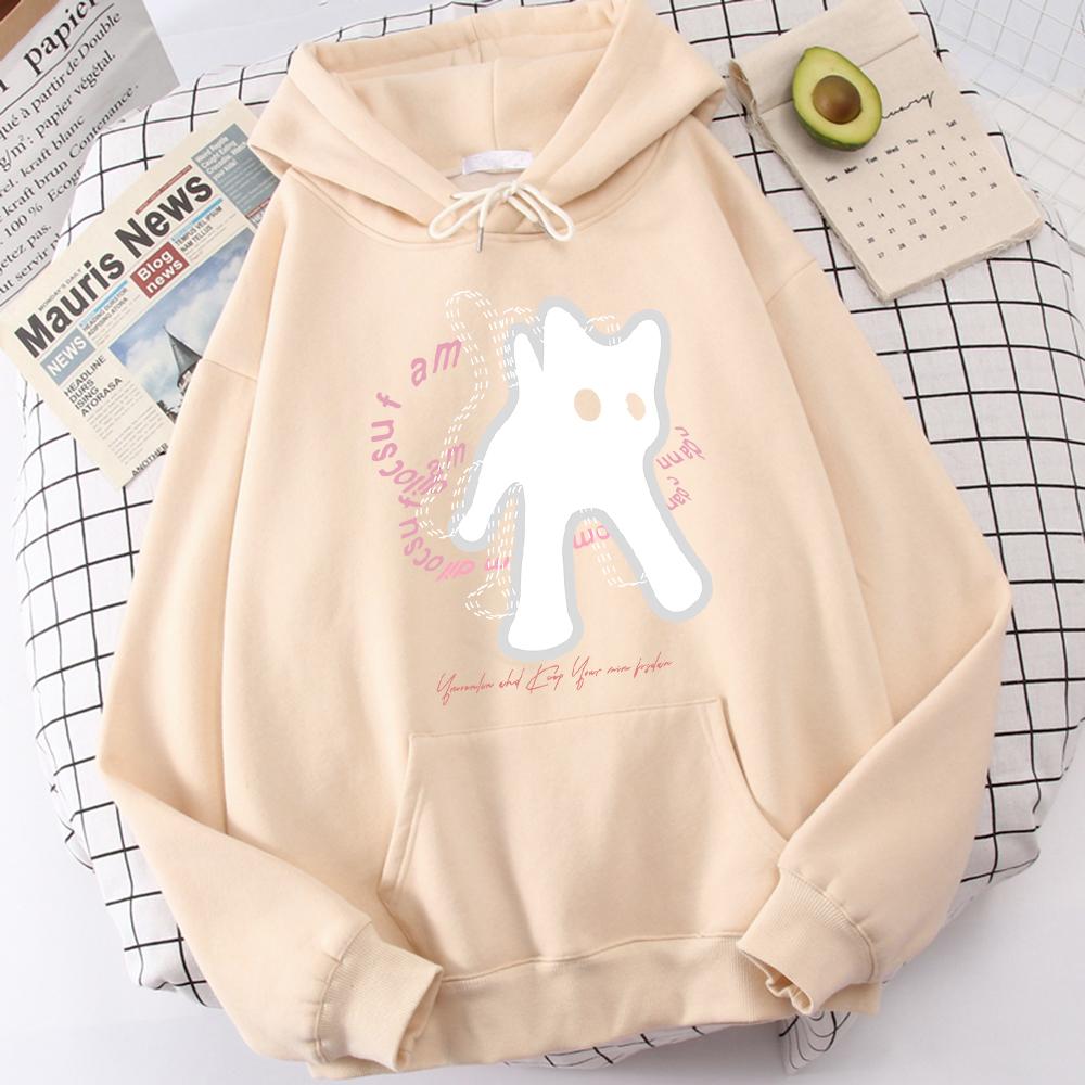 Ghost Cat Fun Abstract Print Women's Hoodie Breathable All-match Sweatshirt Casual Hoodie Outdoor Loose Top Women Clothing Y2K