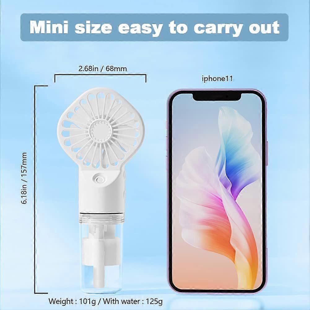 Handventilator mit Sprühfunktion, Tragbarer Mini-Wasserlüfter, 4 einstellbare Geschwindigkeiten, Sichtbarer Wassertank(Weiß)
